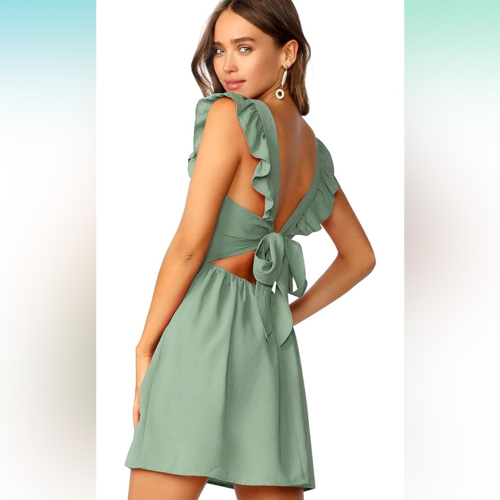 NWT Romwe sage Tie back dress